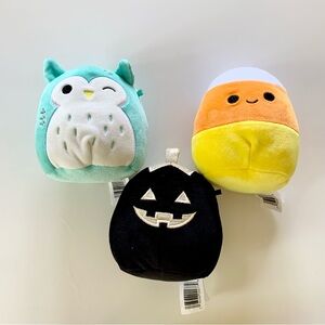 Squishmallow 3 Pieces Lot Bundle Teal Owl Black Halloween Pumpkin Candy 5 inches